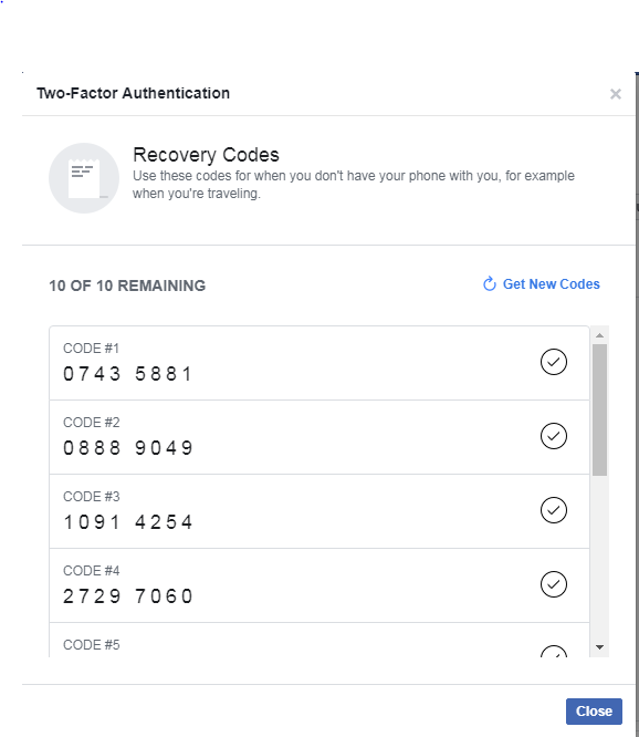facebook security recovery codes